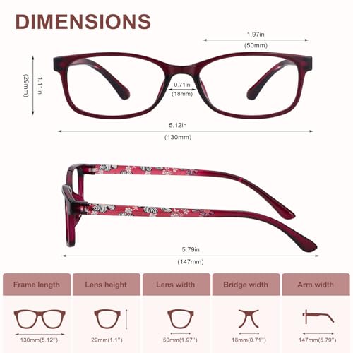 JiSoo Reading Glasses Women 1.75 - Small Ladies Reading Glasses, Flexible Lightweight Cute Womens Readers 2Pack,Red+Purple - Image 4