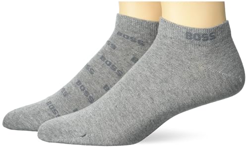 BOSS 2 Pack Allover Logo Combed Cotton Ankle Socks, Wild Mushroom Grey, 7-13