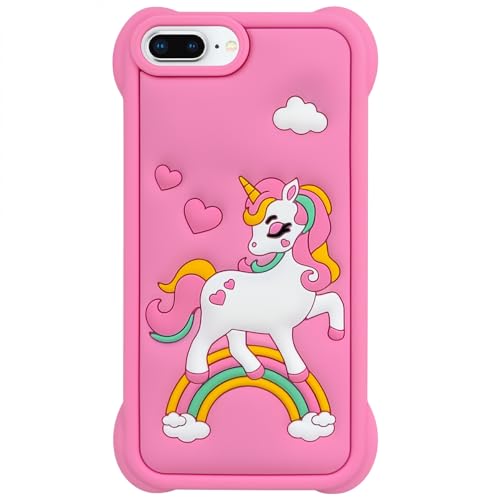 Cute Phone Case Compatible with iPhone 7 Plus/ 8 Plus, Rainbow Unicorn Kawaii Horse iPhone 6 Plus/ 6s Plus Cases, Funny Animal 3D Cartoon Soft Silicone Shockproof Cover for Girls Kids Women, Pink