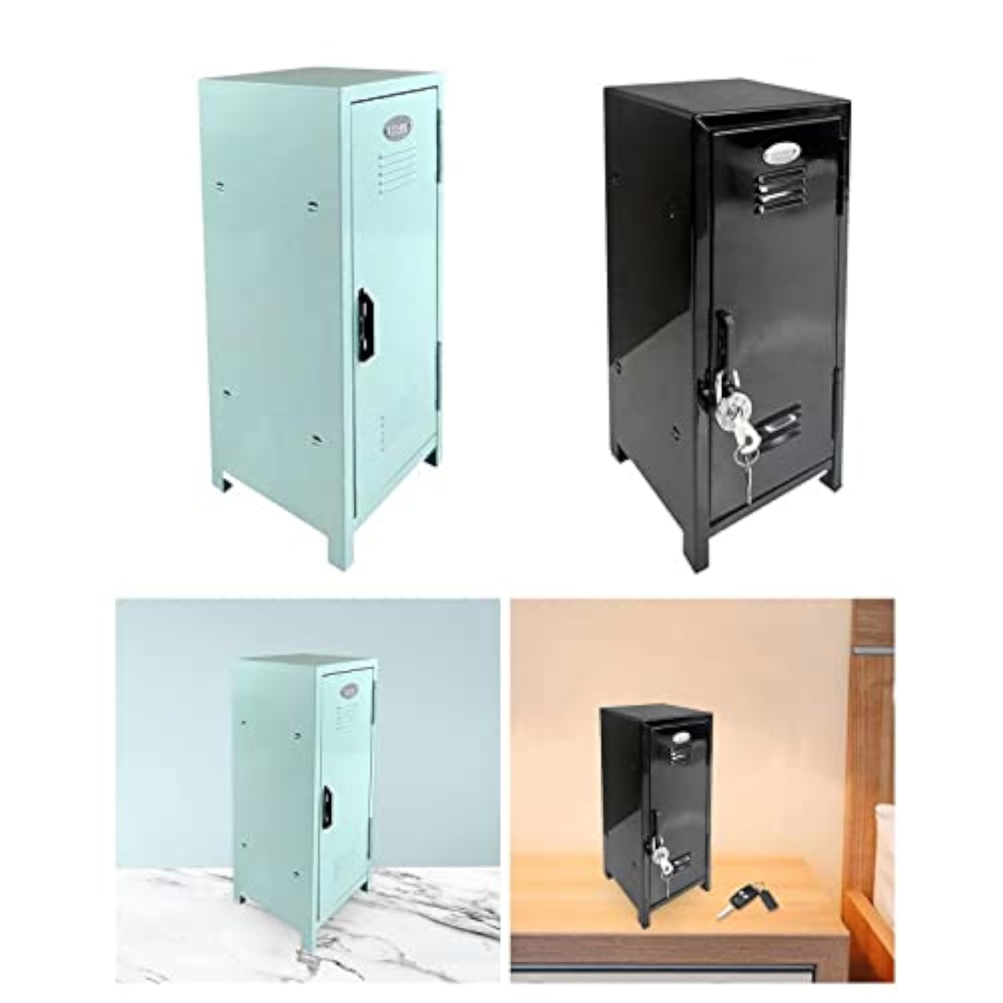 Small Vertical File Makeup Storage Cabinet, Blue and Black