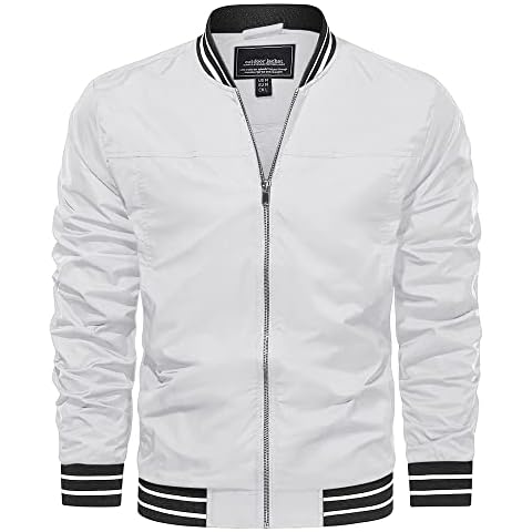 KEFITEVD Sommer Jacke Herren Dünn Sportjacke mit Bund Herbstjacke Freizeit Modisch Freizeitjacke Männer Blouson Weiß 2XL Cover