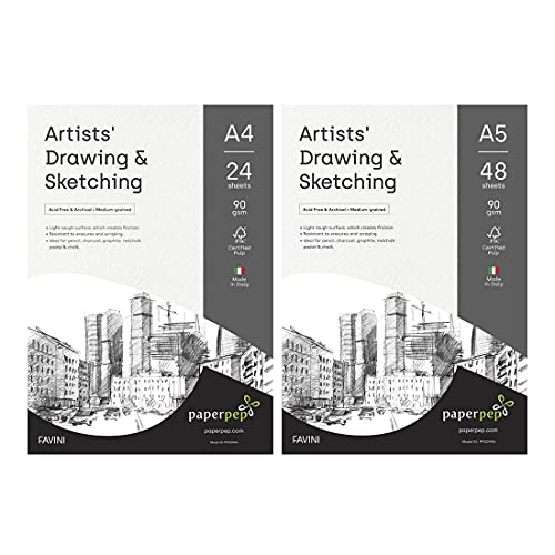 Paper Pep Artists Sketching & Drawing Paper 90GSM A4 (Pack of 24) + A5 (Pack of 48)