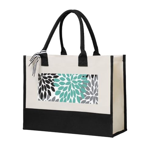 ZTPOWQA Bolsa de lona con estampado de flores para mujer, gran capacidad, para playa, viajes, oficina, compras