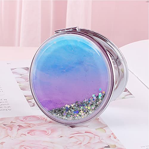 Lonnaone Compact Mirror For Women,Round Mini Pocket Travel Makeup Mirror,Pretty Portable Folding Small Pocket Mirror For Handbag,Purse,Double Sided Handheld Pocket Mirror (Light Purple Star Silver) #TOP17