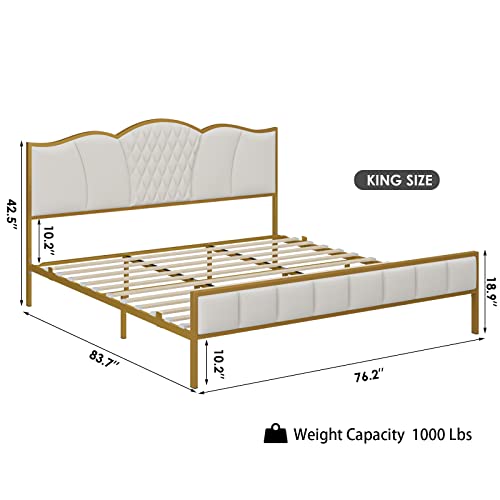 Hithos King Size Bed Frame, Modern Upholstered Bed Frame With Tufted Headboard, Heavy Duty Platform Bed With Wood Slat Support, Noise Free, No Box Spring Needed (Light Grey, King) #TOP6
