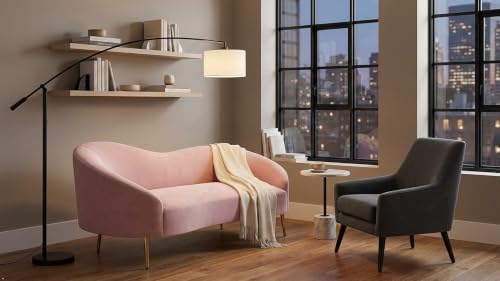 Image of Sixpine Rosewood Luxury Curved Sofa in Premium Velvet-Fabric | Solid Wood Structure | High Density Foam | Sturdy Golden Legs | Comfortable & Stylish Couch for Modern Living Room (Rose Pink, 3 Seater)