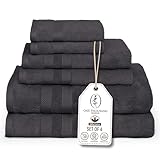 Picture of Premium Staple Cotton Bathroom Towel Set - Dark Gray 600 GSM 6-Piece Luxury Bath Towel Set 3 Stripe - 2 Bath Towels, 2 Hand Towels & 2 Washclothes Set - High Absorbent & Quick Dry for Gym, Spa, Hotel