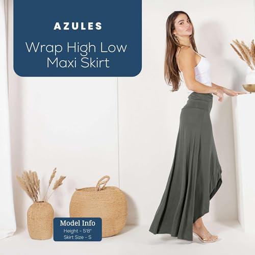 Azules High-Low Hem Maxi Skirts for Women - Flowy, Wrap Front Slit, Summer Foldover Skirt - High Waisted Long Skirt for Women2
