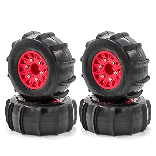GoolRC RC Paddle Tires, 4PCS Off Road Snow Sand Rubber Tires Hex 12mm Wheels Replacement for 1/10 Short-Course Truck 727 Slash K1 RC Car (Red)
