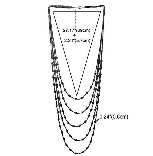 COOLSTEELANDBEYOND Champagne Gold Oval Beads Statement Necklace Multi-Strand Long Chains with Crystal Charm Pendant3