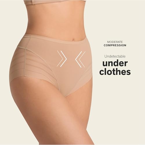 Image of Leonisa High Waisted Invisible Tummy Control Shapewear for Women - Stripe Lace Ladies Underwear Panties