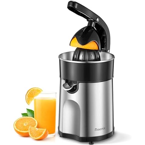 Electric Citrus Juicer Squeezer, Orange Juicer with Two Interchangeable Cones, Suitable for orange, lemon and Grapefruit, Brushed Stainless Steel, Easy to Clean and Use (Black+Silver) Cover