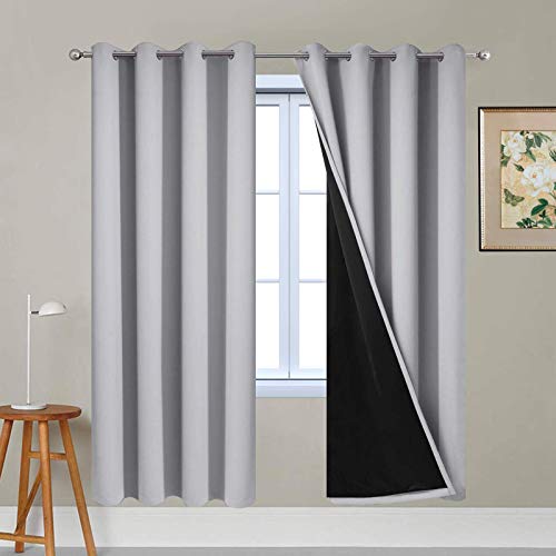 Image of Yakamok Full Blackout Curtains 72 Inches Long,Blackout Curtain Panels for Bedroom, 2 Thick Layers Grommet Top Thermal Insulated Drapes with Black Liner for Living Room(Light Grey, Set of 2)