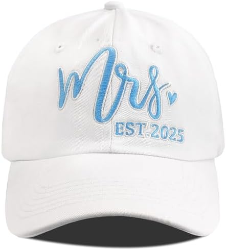 Mrs Hat Bridal Shower Gifts for Bride, Adjustable Bride Hat for Wedding Engagement Bachelorette Honeymoon Anniversary