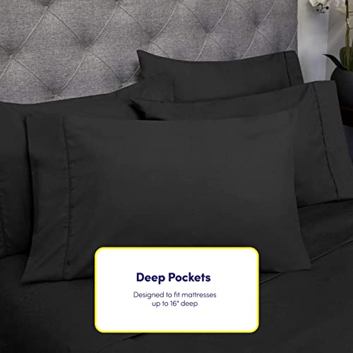 Queen Sheets Black - 6 Piece 1500 Supreme Collection Fine Brushed Microfiber Deep Pocket Queen Sheet Set Bedding - 2 Extra Pillow Cases, Great Value, Queen, Black #TOP4