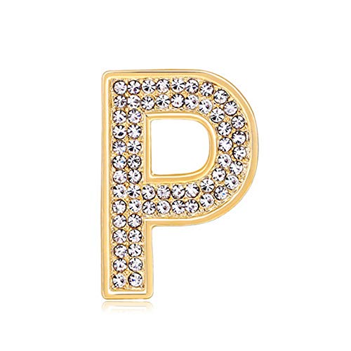 Bestdays Initial Brooch Pin Letter broach Alphabet Rhinestone Brooches Gold Plated Pins for Women (Brooch P)