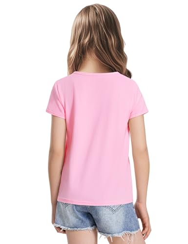 Image of Girls Short Sleeve Shirts Cotton Crew Neck T-Shirt Kids Plain Tees Tops Size 5-12 Years