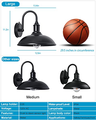 Dengnbj 12.6" Large Outdoor Gooseneck Barn Light Fixture, Porch Light With Dusk To Dawn, Coarse Gooseneck Arm - Wall Sconce Farmhouse，Classic Vintage Style For Outdoor House, Barn, Shop 2Pack #TOP4