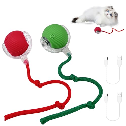 WinGluge 2 Pièces Jouet Interactif pour Chat, Jouet Intelligent pour Chat, Balle Intelligente pour Chats, Cat Toy Ball, Balle Roulante Automatique pour Chats Et Chiens (Rouge+Vert)
