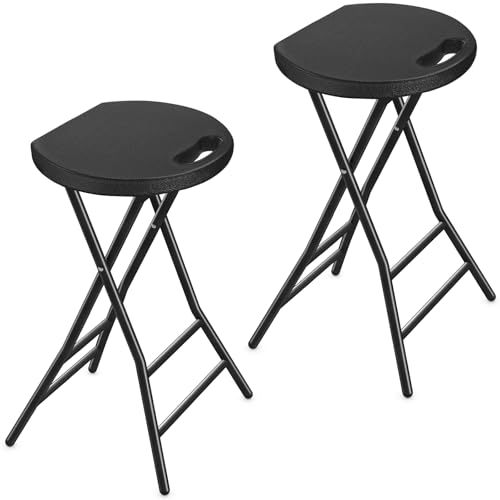 Image of Portable Folding Chair with Handle, Heavy Duty Round Fold Stool Chair | 550lbs Capacity for Adults, 24 Inch Foldable Stool for Dorm, Kitchen, Vanity, Church and Outdoor use
