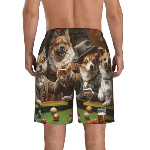 Men's Quick Dry Swim Shorts Dogs Play Billiards Vintage Funny Beach Trunks with Pockets2