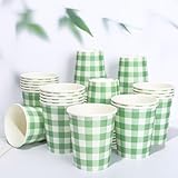 Whaline 50Pcs Buffalo Plaids Paper Cups Sage Green Checkered Disposable Cups Party Decorative Cups for Wedding Birthday Cold Hot Drinkware Tableware Decor Supplies, 9 Oz