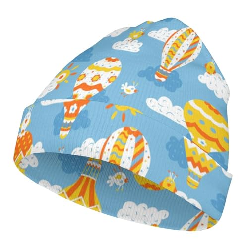 Cute Hot Air Balloon Print Kids Beanie Hat for for Girls Boys Children Cap Winter Knitted Chemo Cancer Headwear Accessories Gifts Decoration Black