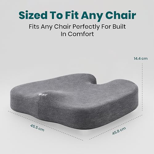 Image of Car and Chair Orthopedic Coccyx Seat Cushion for Tailbone Pain | (High Density) Memory Foam for Hip, Chair Pad for Sciatica & Back Pain Relief, Fits Up to 90Kg Wt (Grey)