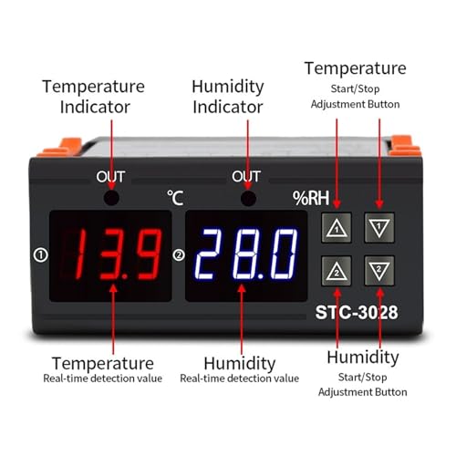 Termostato digital LED STC-3028 CA 110-220V dual con sensor NTC para control de temperatura 5