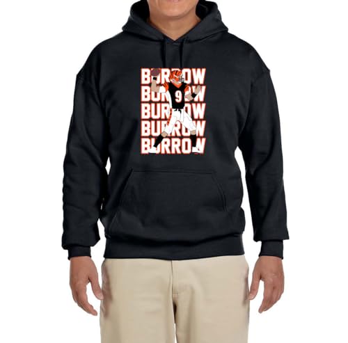 Black Cincinnati Joe Burrow Text Pic Hooded Sweatshirt Adult Large