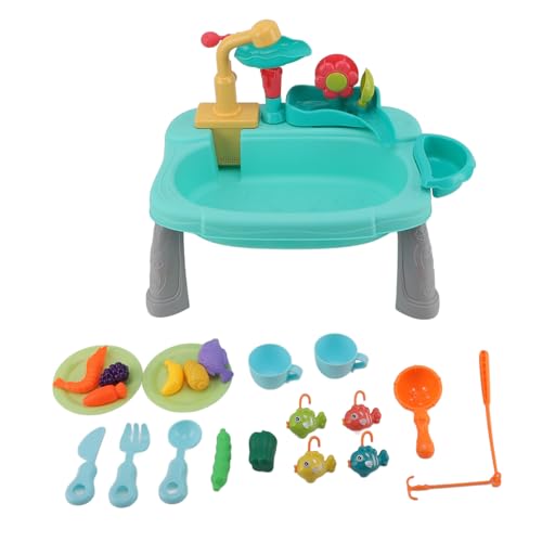 Masyrt Jugar fregadero con agua corriente, hacer juego de juguetes de cocina, juguete de lavavajillas electrónico, juguete educativo fregadero con patas de mesa desmontables para niños pequeños