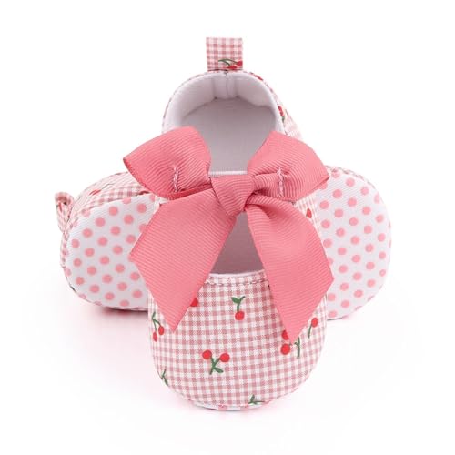 Little Girls Shoes 0 12M Infant Baby Flat Anti-Slip Rubber Sole Cute Plaid Cherry Toddler Wedding Princess Shoes3