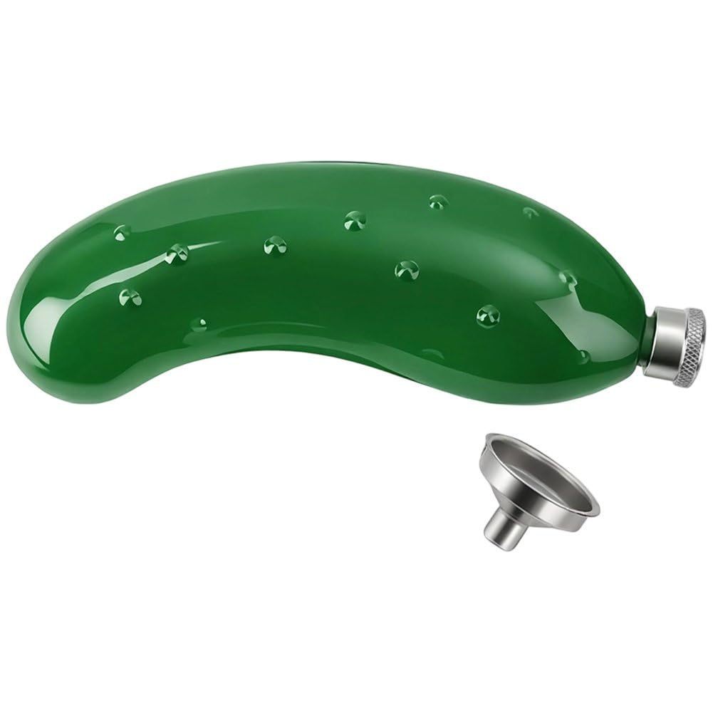 Fituenly Pocket Hip Flask Cucumber Shape, Stainless Steel Funny Hidden Wine Jug, Leak Proof Alcohol Bottle for Outdoor Camping Hiking Travel Picnic