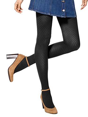 Collant Diagonal Rib Hue noir control top pour femme taille M/L
