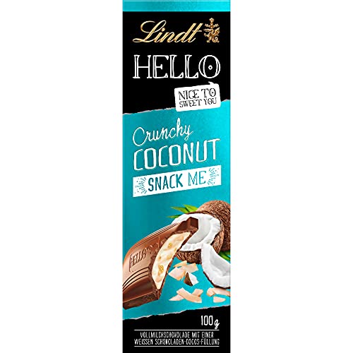 Lindt Schokolade HELLO Crunchy Coconut | 100 g Tafel | Vollmilch-Schokolade mit einer weißen Schokoladen-Kokos-Füllung…