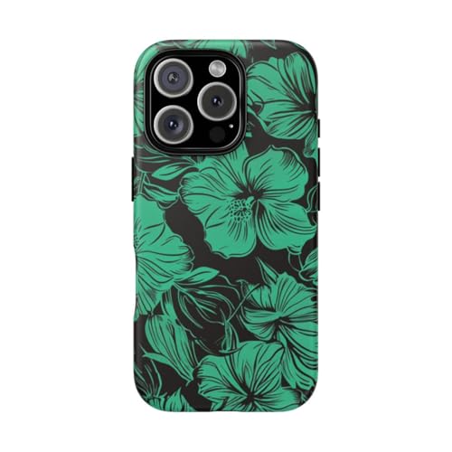 Coque iPhone 16 Pro motif floral hawaïen vert protection rigide mate