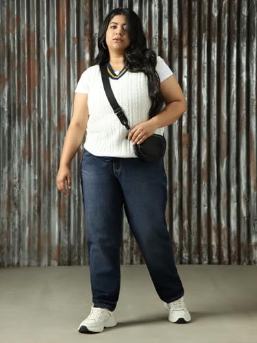 Image of High Star Women Cotton Washed Mom Fit Casual High-Rise Jeans