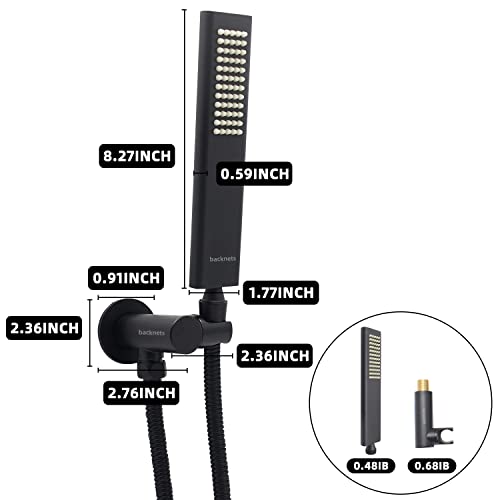Backnets Solid Brass Handheld Shower Head Arc Design High Pressure Matte Black Hand Shower Wand With Adjustable Supply Elbow Wall Connector Shower Holder And 59″ Stainless Steel Hose Set #TOP4
