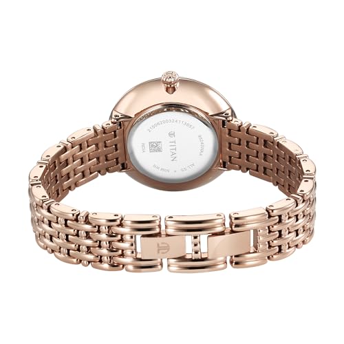 Image of Titan Aura Phase Quartz Analog Mother of Pearl Dial Rose Gold Stainless Steel Strap Watch for Women-95243WM01