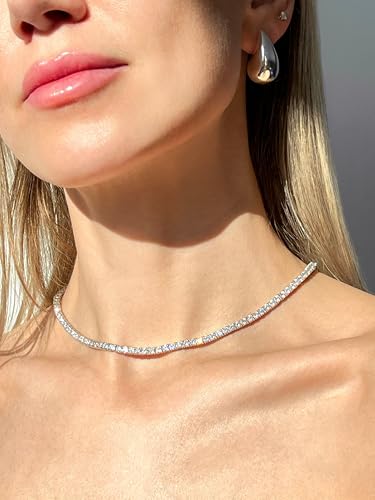 3mm Tennis Necklace for Women Men 18K Gold/18K White Gold Plated Round CZ Tennis Chain in Gift Box, 16/18/20 Inch3