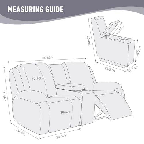 Image of KinCam Loveseat Recliner Covers with Middle Console Slipcover, Recliner Sofa Covers 2 Seat Couch Cover Stripe Jacquard Furniture Protector Covers with Elastic Bottom for Kids, Pets (Silver Gray)