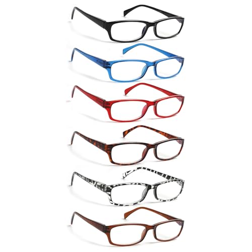 Image of Henotin 6-Pack Reading Glasses Blue Light Blocking Anti Eyestrain Computer Reading Glasses for Women and Men Readers (Transparent White, 0.00, Diopters)