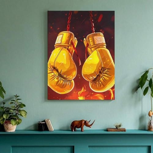 Toile gants de boxe jaune decoration murale chambre cadre design 21x30