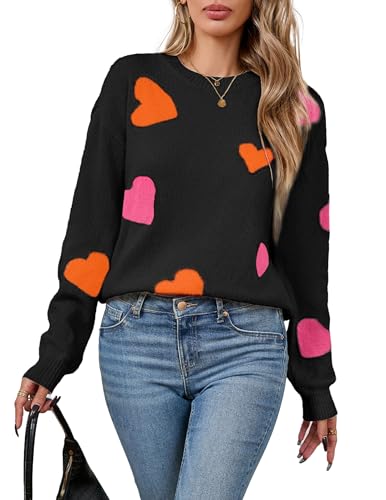 Image of Libsorge Womens Valentine Heart Sweater 2026 Valentines Day Trendy Cute Oversized Long Sleeve Pullover Sweaters