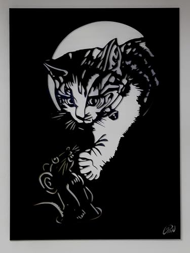 Décoration murale en bois Chat et Souris Boutdebois - Tableau noir moderne 53.5x39cm