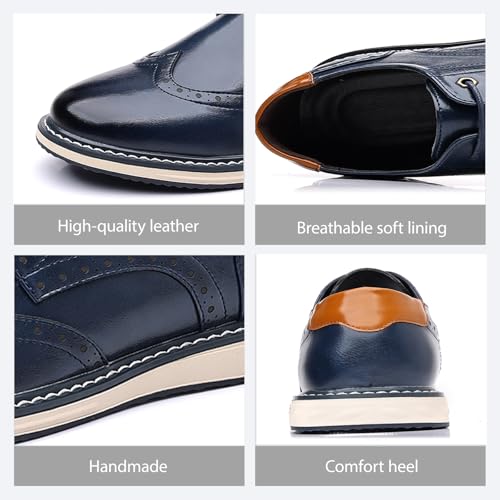 Mens Classic Wingtip Lace Up Dress Oxfords Retro Round Head Brogue Comfortable Derby Business Formal Shoesfor Office Wedding Casual2
