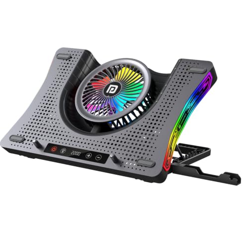 Image of Portronics AeroDock Pro Laptop Cooling Pad with High-Speed Fan, 115 CFM Airflow, 10 RGB Lighting Modes, Built-in Phone Holder, Adjustable Height, Noiseless Fans and Dual USB Ports, Black