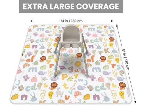 Image of Splat Mat for Under High Chair, Waterproof Washable High Chair Floor Mat | 51 inchx51 inch Reusable Splash Mat, Non-slip Backing, Wipeable Floor Protector and Food Mat for Baby Meals, BLW, Crafts, Play