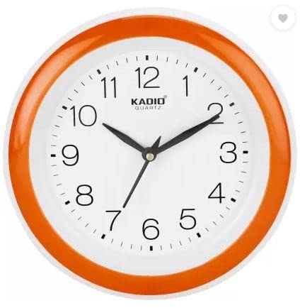 Kadio Analog 20 cm X 20 cm Wall Clock (Orange with Glass, Standard)