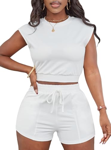 LovelyWholesale Short Sets for Women 2 Piece Summer Sets Cap Sleeve Crop Tops and Shorts Tracksuits Sets